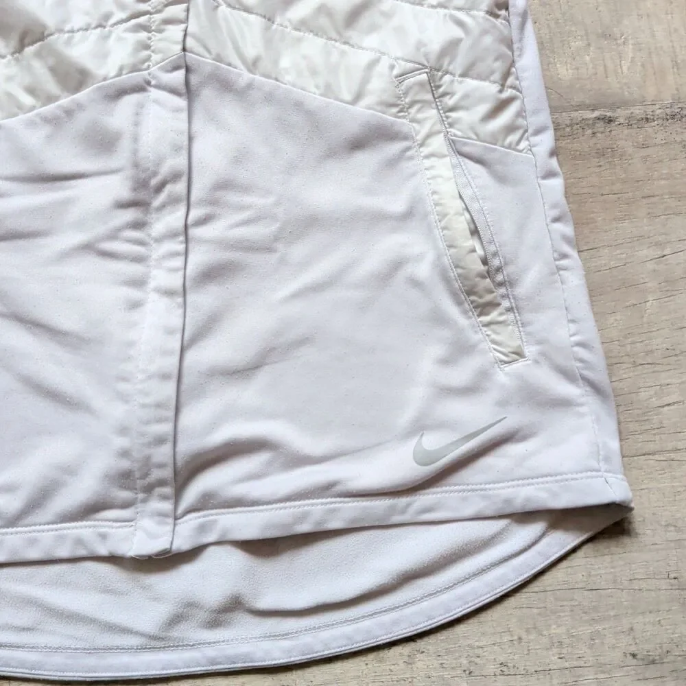 ​Nike Run Division White Quilted Puffer Running Vest Full Zip Stand Collar S